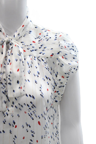 Sabina Musayev Women White Geometric High Neck Short Sleeve Blouse Size XS