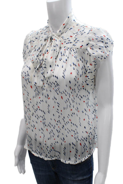 Sabina Musayev Women White Geometric High Neck Short Sleeve Blouse Size XS