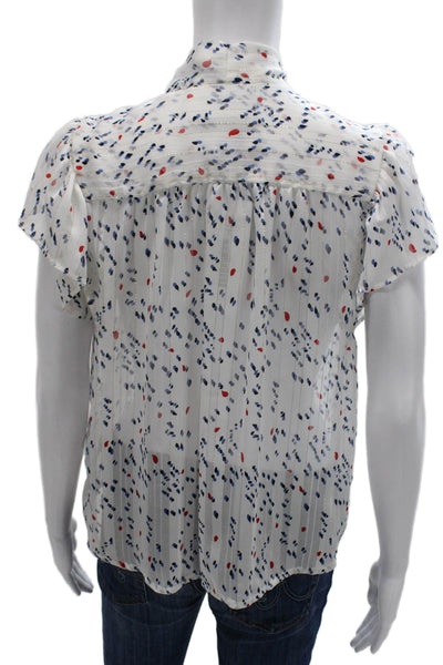 Sabina Musayev Women White Geometric High Neck Short Sleeve Blouse Size XS