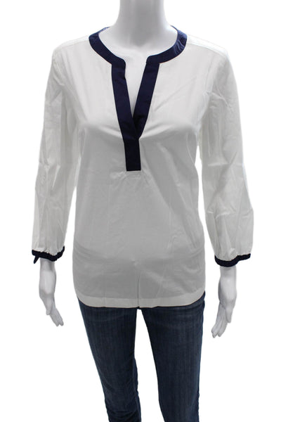 Vineyard Vines Women Tunic V Neck 3/4 Sleeve White Cotton Spandex Size M