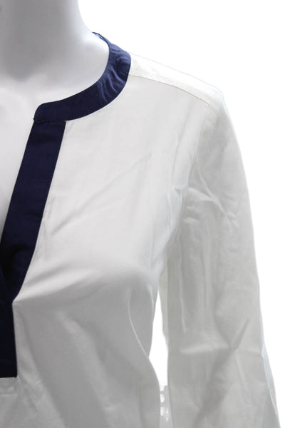 Vineyard Vines Women Tunic V Neck 3/4 Sleeve White Cotton Spandex Size M