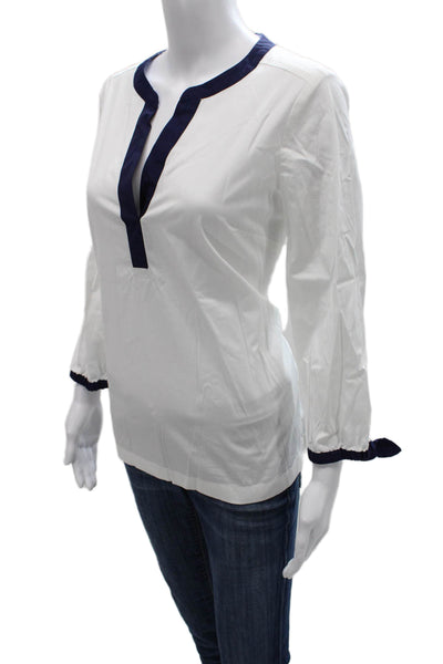 Vineyard Vines Women Tunic V Neck 3/4 Sleeve White Cotton Spandex Size M