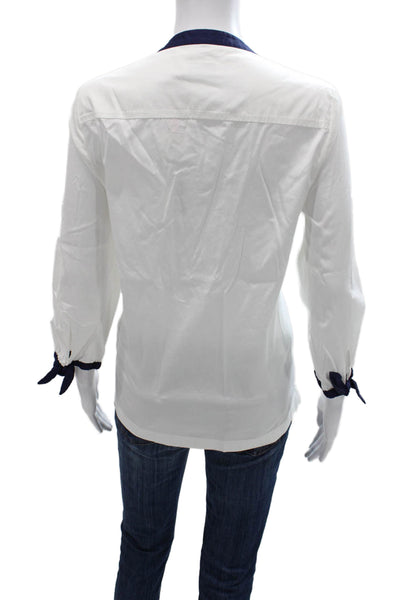 Vineyard Vines Women Tunic V Neck 3/4 Sleeve White Cotton Spandex Size M