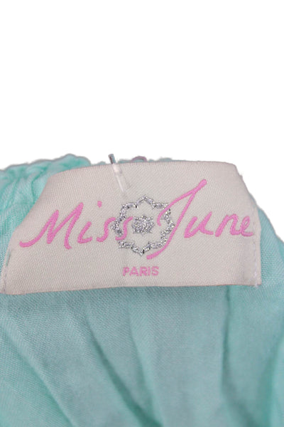 Miss June Women Tunic Blue Rayon Scoop Neck 3/4 Sleeve Solid Size One Size