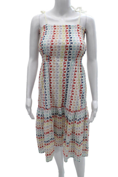 Red Carter Women Sundress White Square Neck Sleeveless Cotton Geometric Size XS