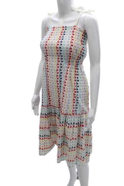 Red Carter Women Sundress White Square Neck Sleeveless Cotton Geometric Size XS