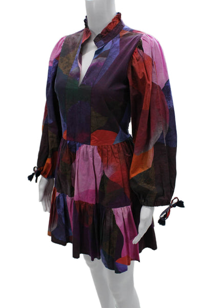 Oliphant Women Fit & Flare Dress Multicolor Geometric Long Sleeve Size 2XS