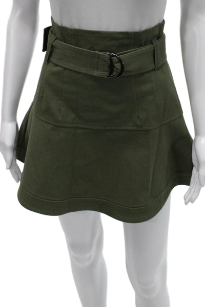 Marissa Webb Women A-Line Green Cotton Skirt Knee Length Zip Size 0