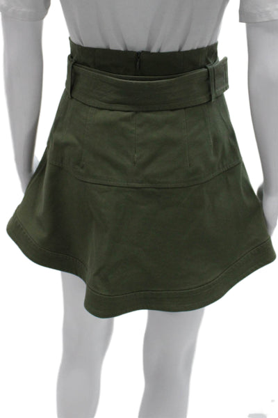 Marissa Webb Women A-Line Green Cotton Skirt Knee Length Zip Size 0