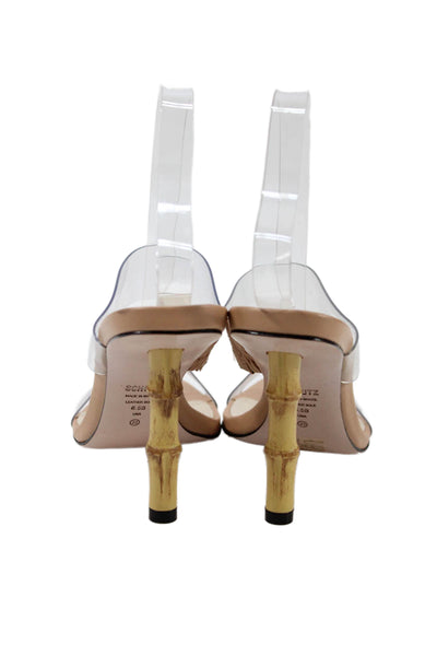 Schutz Womens Bamboo Stiletto PVC Double Strap Sandals Clear Brown Size 6.5