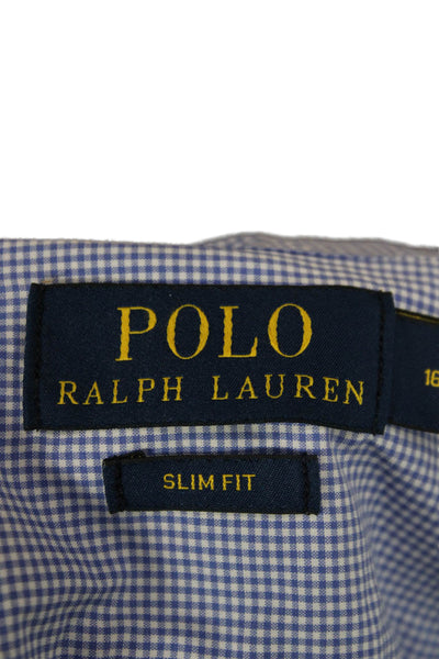 Polo Ralph Lauren Childrens Boys Plaid Slim Fit Button Down Shirt Blue Size 16