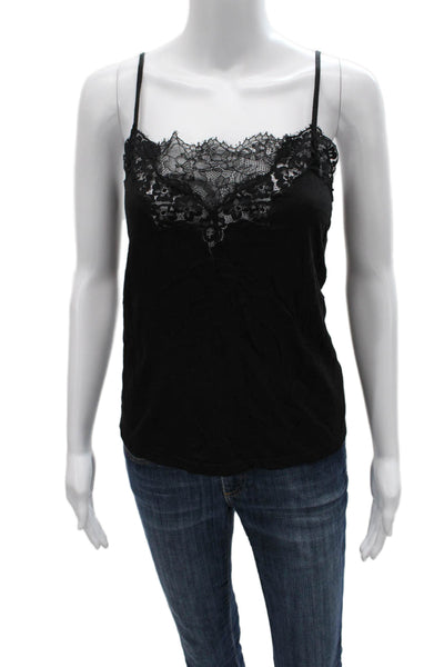 Cami Womens Black Cotton Square Neck Sleeveless Tank Solid Size L