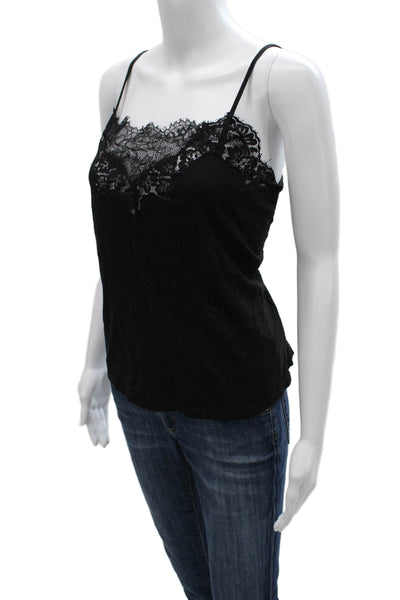 Cami Womens Black Cotton Square Neck Sleeveless Tank Solid Size L