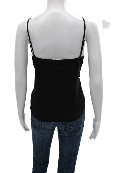 Cami Womens Black Cotton Square Neck Sleeveless Tank Solid Size L