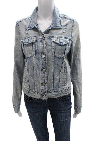 Tractr Womens Basic Jacket Blue Cotton Button Long Sleeve Size M