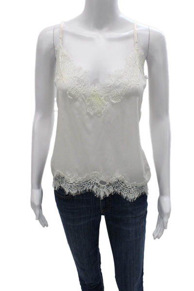 Gold Hawk Women Silk Floral V-Neck Tank Camisole Sleeveless White Size L