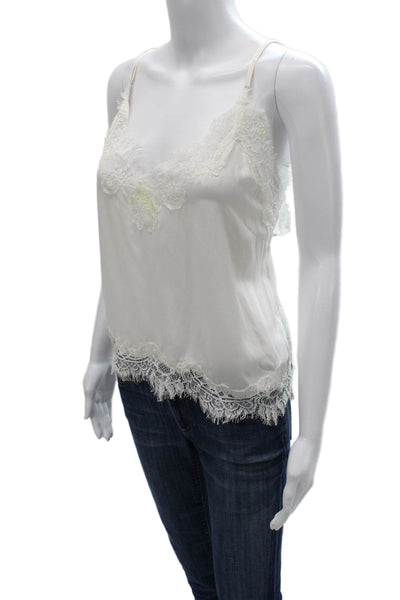 Gold Hawk Women Silk Floral V-Neck Tank Camisole Sleeveless White Size L