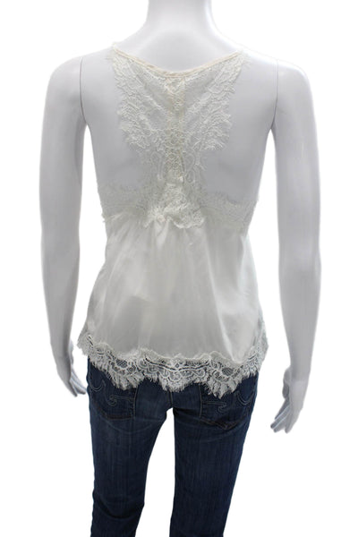 Gold Hawk Women Silk Floral V-Neck Tank Camisole Sleeveless White Size L