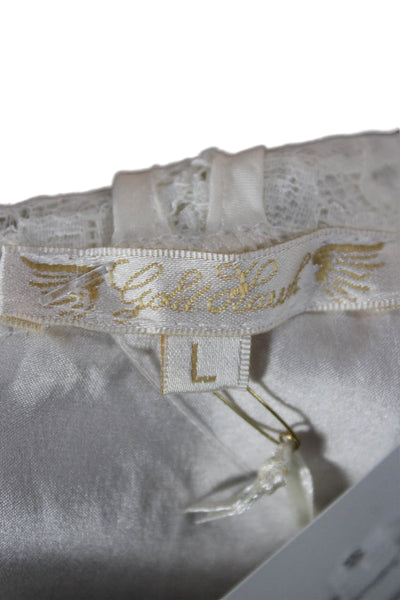 Gold Hawk Women Silk Floral V-Neck Tank Camisole Sleeveless White Size L