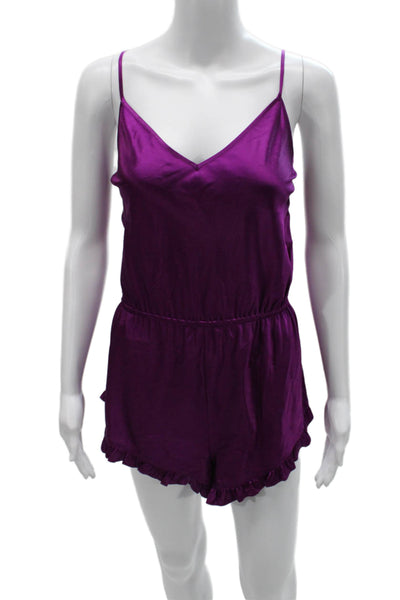 Fleur du Mal Women Romper Purple Silk V-Neck Sleeveless Pullover Size L