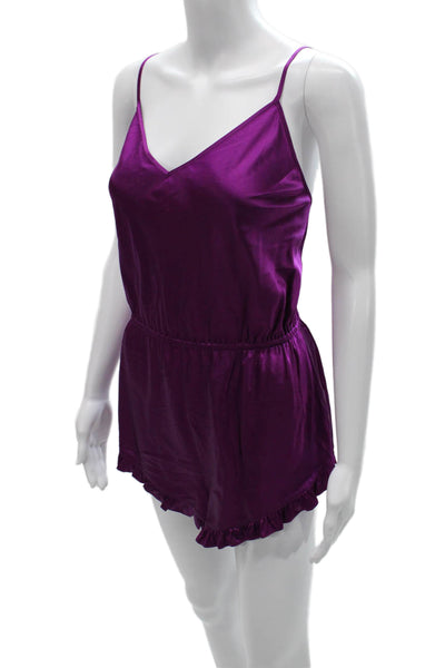 Fleur du Mal Women Romper Purple Silk V-Neck Sleeveless Pullover Size L