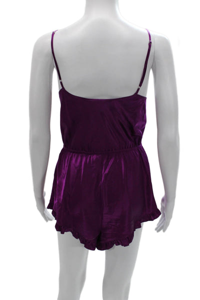 Fleur du Mal Women Romper Purple Silk V-Neck Sleeveless Pullover Size L