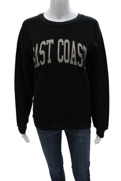 Retro Brand Women Black Cotton Crew Neck Pullover Long Sleeve Size S