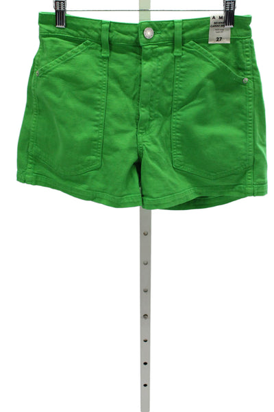 Amo Womens Cargo Shorts Green Button Cotton Lyocell Blend Size 27