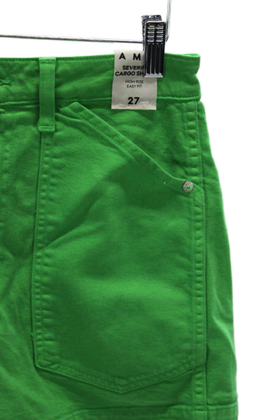 Amo Womens Cargo Shorts Green Button Cotton Lyocell Blend Size 27