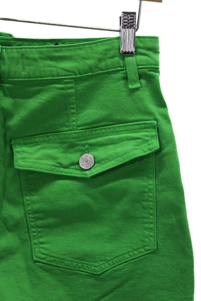 Amo Womens Cargo Shorts Green Button Cotton Lyocell Blend Size 27