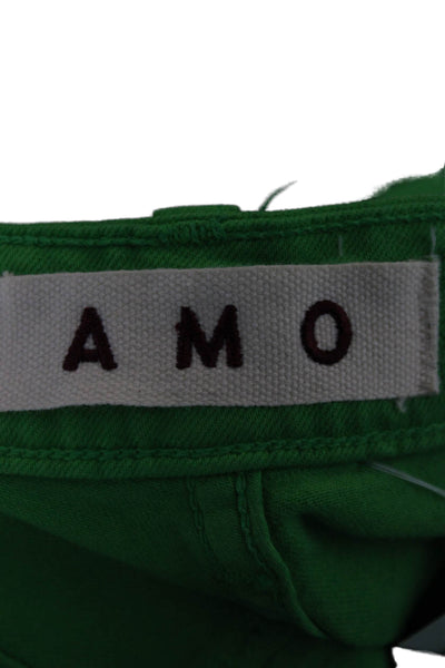 Amo Womens Cargo Shorts Green Button Cotton Lyocell Blend Size 27