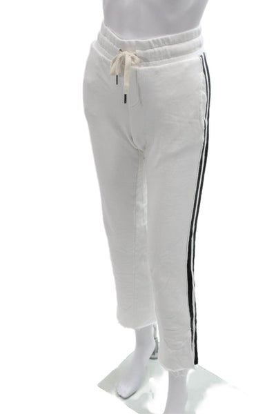 NSF Womens Jogger Pants White Cotton Striped Drawstring Inseam 26 Size M