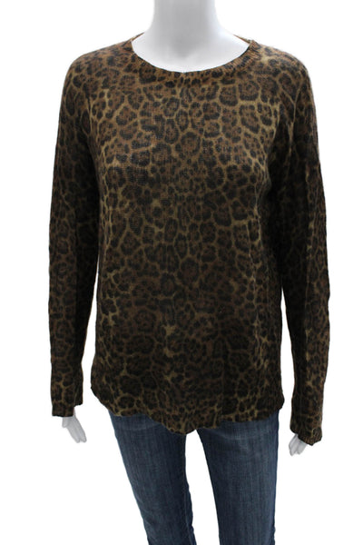 360 Cashmere Women Pullover Sweater 100% Cashmere Brown Animal Print Size S