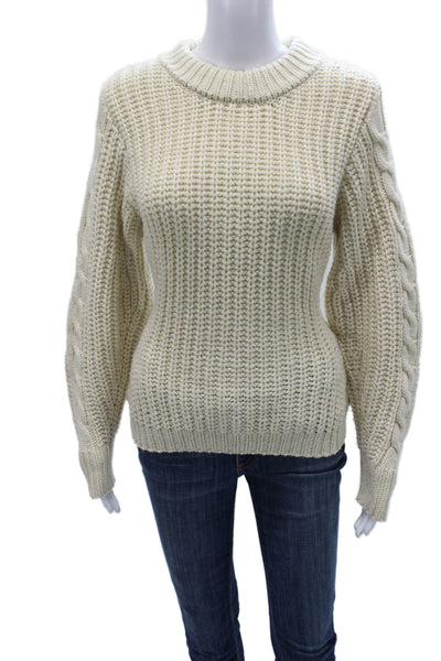 Zara Women Pullover Sweater Long Sleeve Crew Neck Ivory Polyester Size M