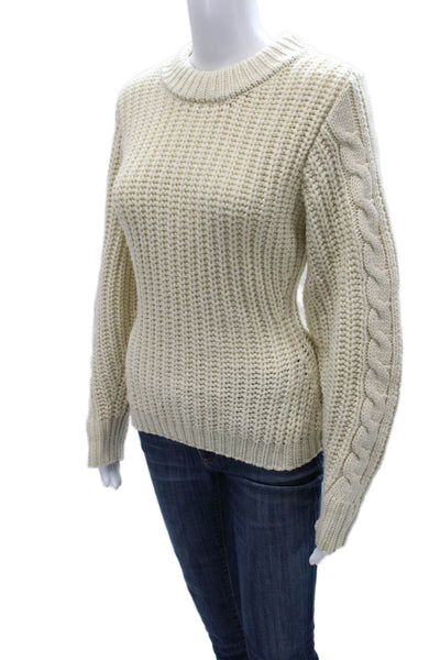 Zara Women Pullover Sweater Long Sleeve Crew Neck Ivory Polyester Size M