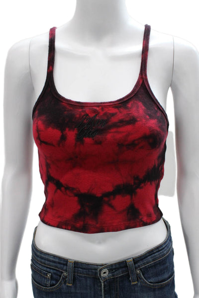 I Am Gia Women Cropped Tie Dye Cotton Tank Scoop Neck Sleeveless Red Size S
