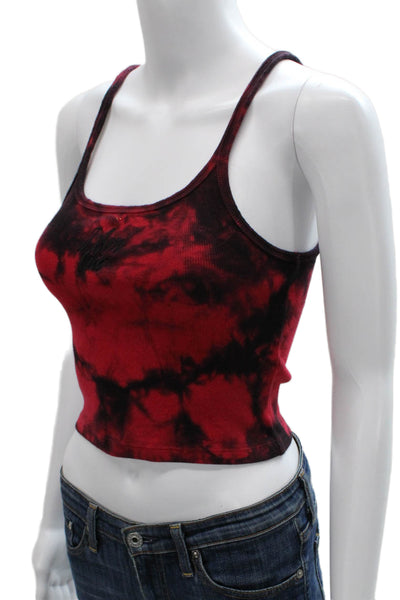 I Am Gia Women Cropped Tie Dye Cotton Tank Scoop Neck Sleeveless Red Size S