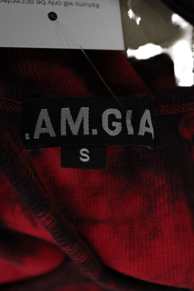 I Am Gia Women Cropped Tie Dye Cotton Tank Scoop Neck Sleeveless Red Size S