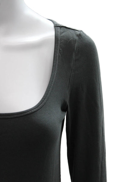 Skims Women Basic T-Shirt Gray Square Neck Long Sleeve 92% Cotton Size M