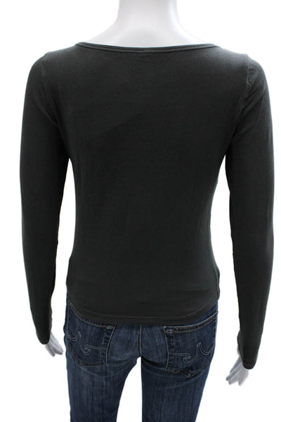 Skims Women Basic T-Shirt Gray Square Neck Long Sleeve 92% Cotton Size M