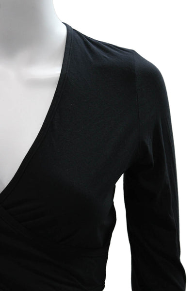 Commando Women Cropped V-Neck Black Micro Modal Blouse Long Sleeve Size S