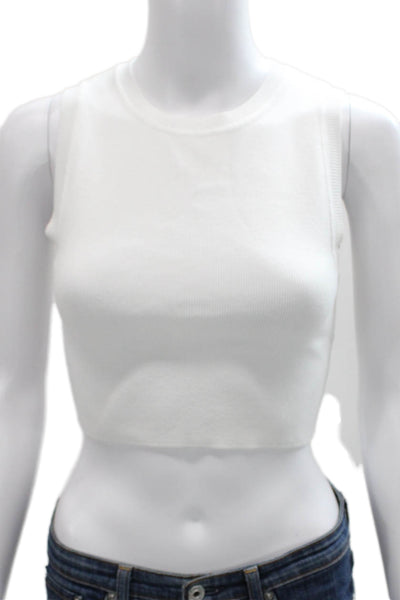 Zara Women Cropped Sleeveless Tank White Viscose Crew Neck Size S