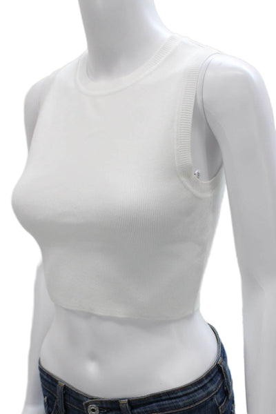 Zara Women Cropped Sleeveless Tank White Viscose Crew Neck Size S