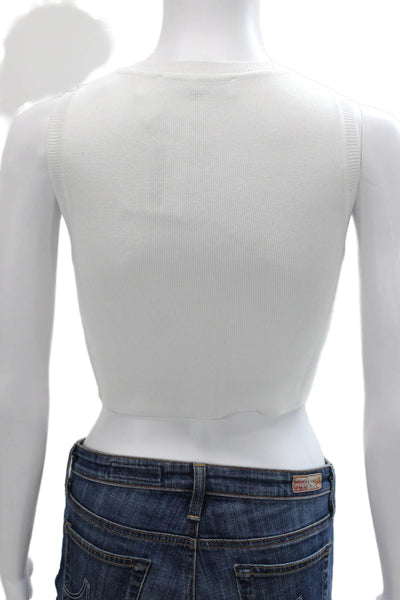 Zara Women Cropped Sleeveless Tank White Viscose Crew Neck Size S