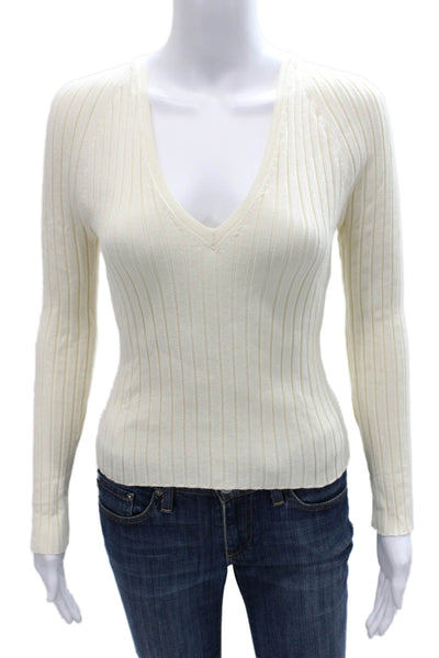 Zara Women V-Neck Viscose Pullover Long Sleeve Ivory Size M