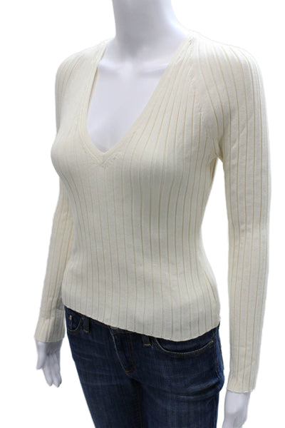 Zara Women V-Neck Viscose Pullover Long Sleeve Ivory Size M