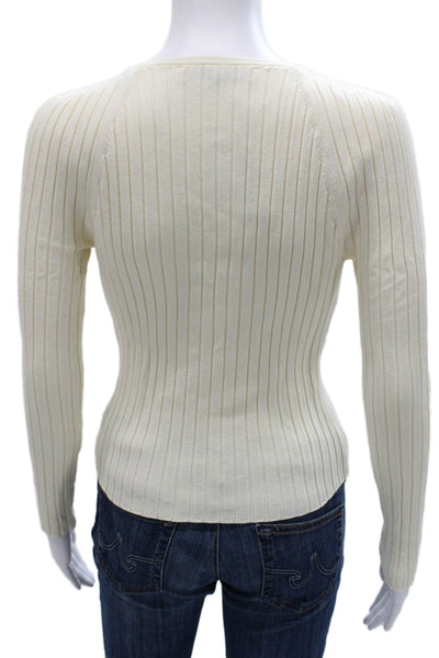Zara Women V-Neck Viscose Pullover Long Sleeve Ivory Size M