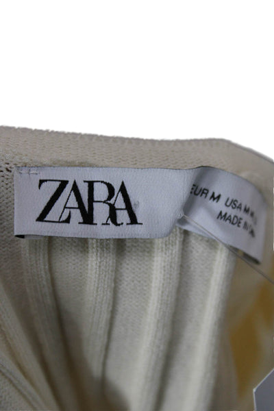 Zara Women V-Neck Viscose Pullover Long Sleeve Ivory Size M
