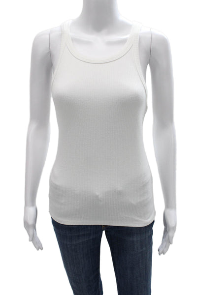 Sweewe Womens Basic Cotton Sleeveless Tank Top White Round Neck Size L