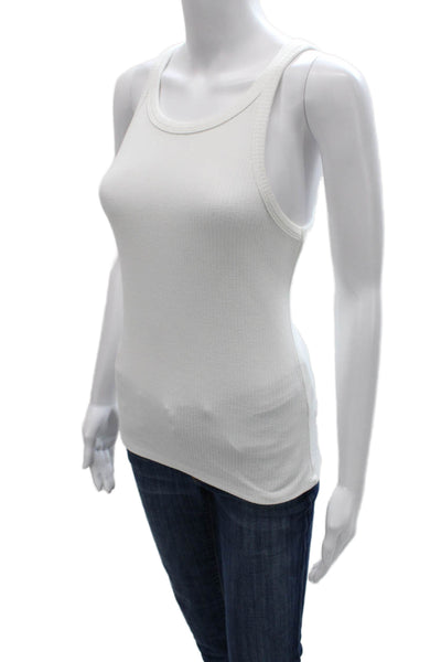 Sweewe Womens Basic Cotton Sleeveless Tank Top White Round Neck Size L